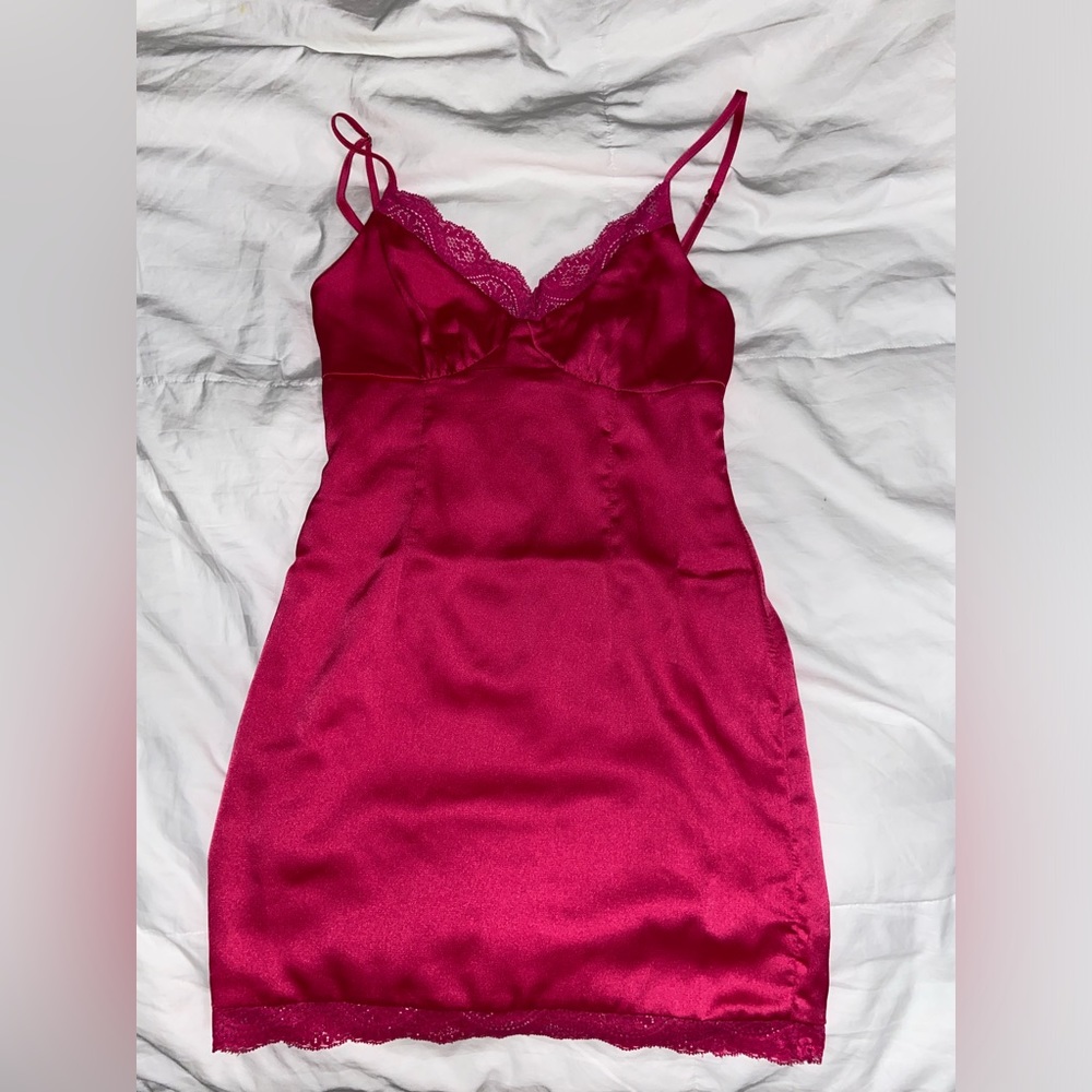 Hot Pink Lace Mini Dress - Princess Polly - SIZE 0